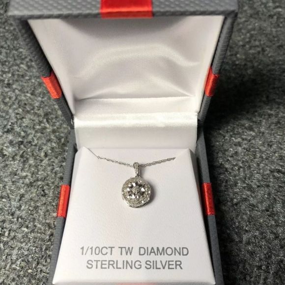 Real Diamond Charm Pendant 18” Silver Necklace Set